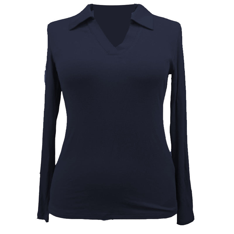 Womens V Neck Long Sleeve Polo for Women