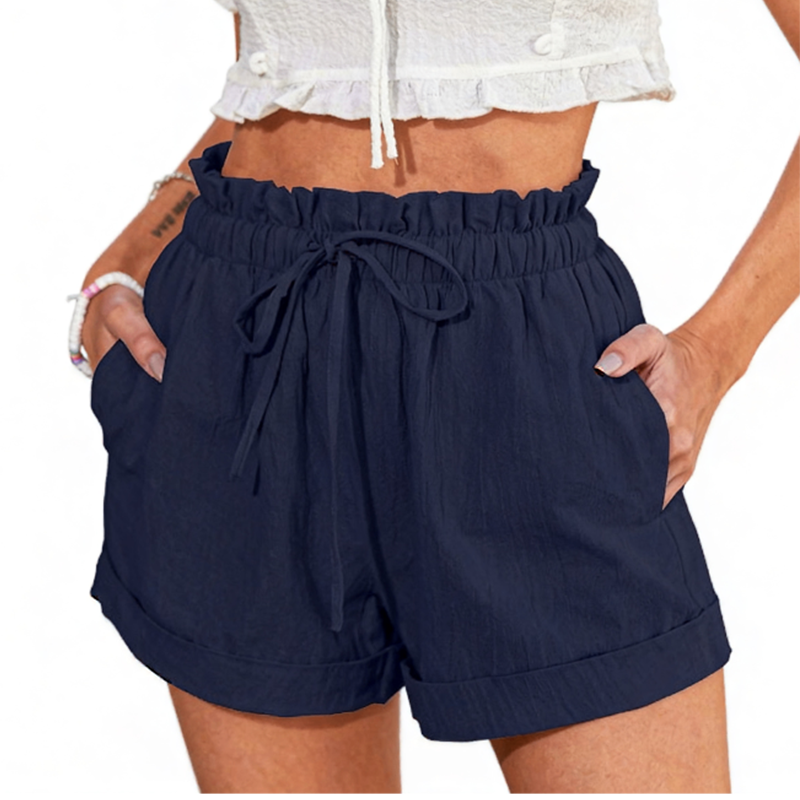 Women Casual Shorts Elastic Waist Drawstring Shorts Pants with Pockets
