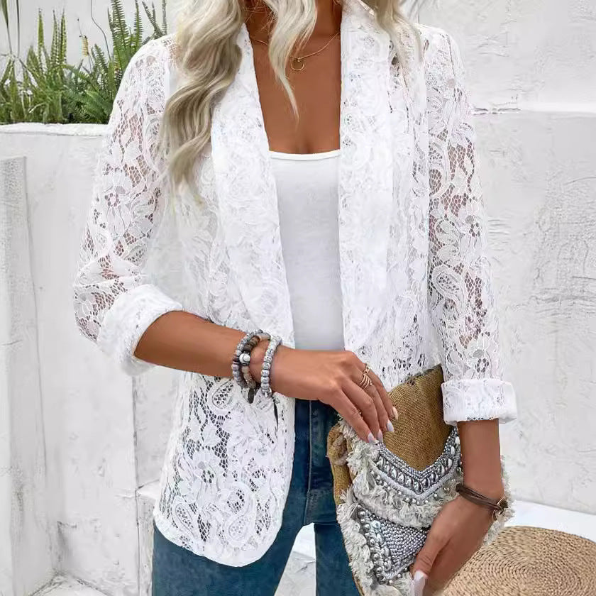 Lace Cardigan for Women Open Front Long Sleeve Sheer Lace Crochet Shrug Cover Up