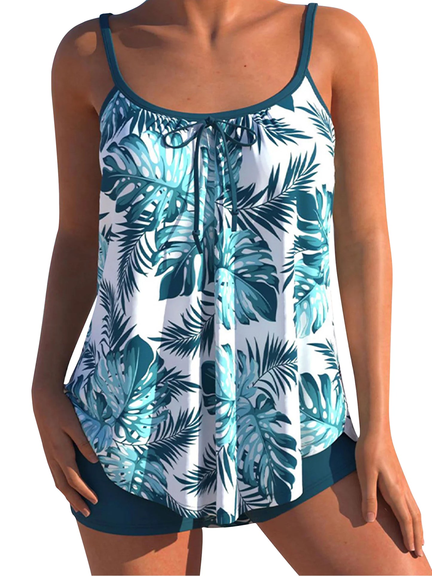Women Plus Size Swimsuits 2pcs Bathing Suits Tankini Swimwears with Low Waist Shorts
