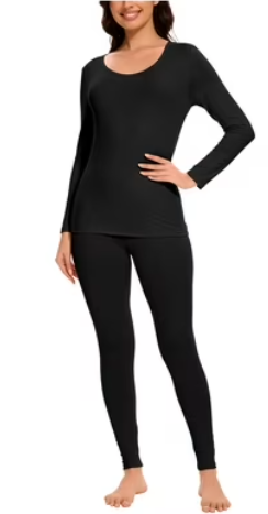 Underwear Set for Women Ultra Thin Long Johns Scoop Neck Base Layer Top