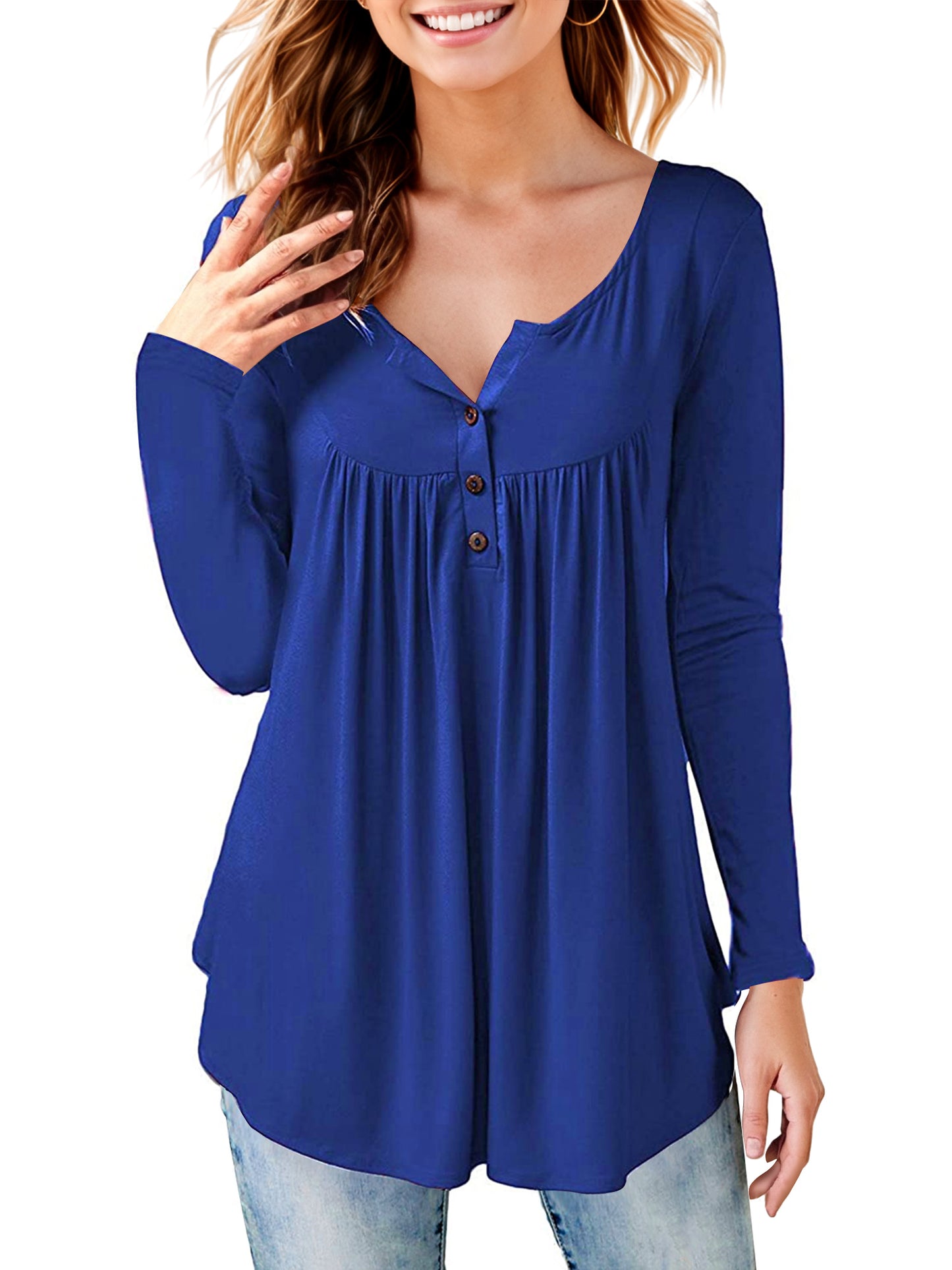 Women's Long Sleeve Henley Shirt Casual Button Up Tunic Tops
