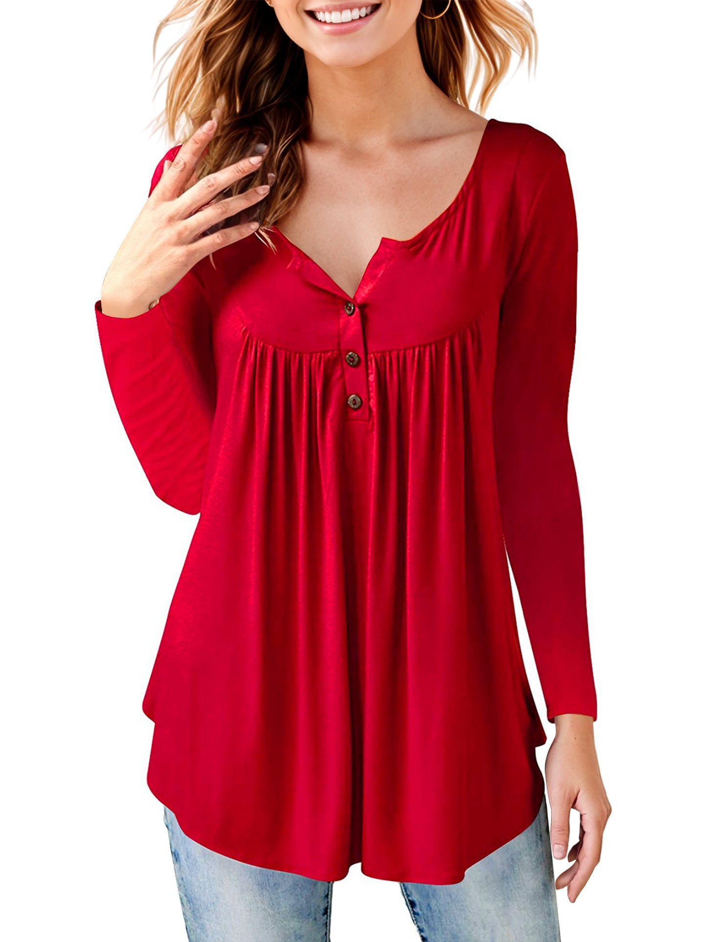 Women's Long Sleeve Henley Shirt Casual Button Up Tunic Tops
