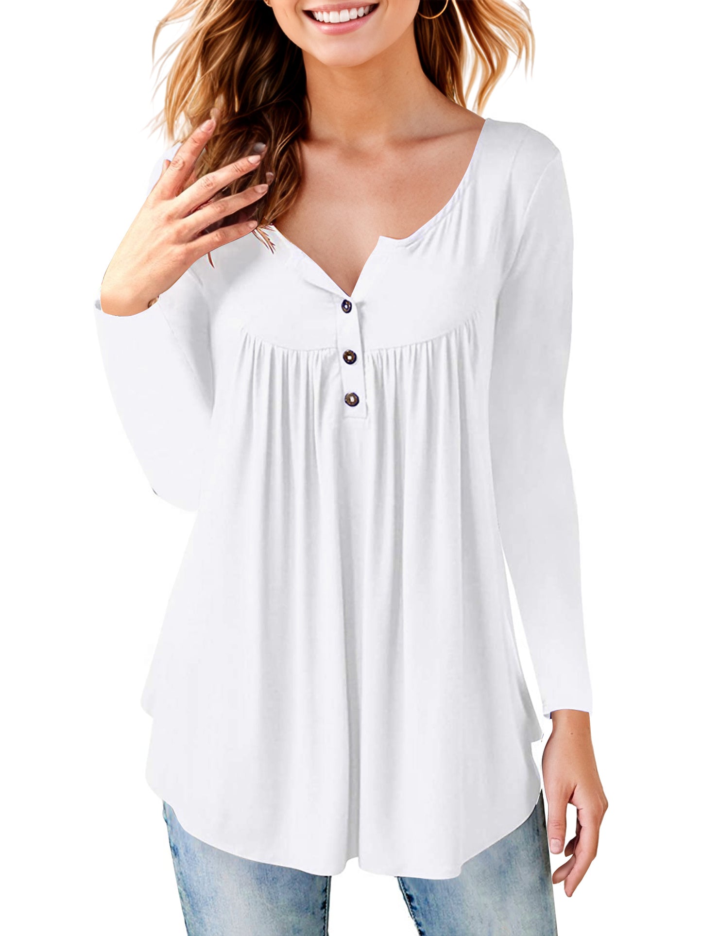 Women's Long Sleeve Henley Shirt Casual Button Up Tunic Tops