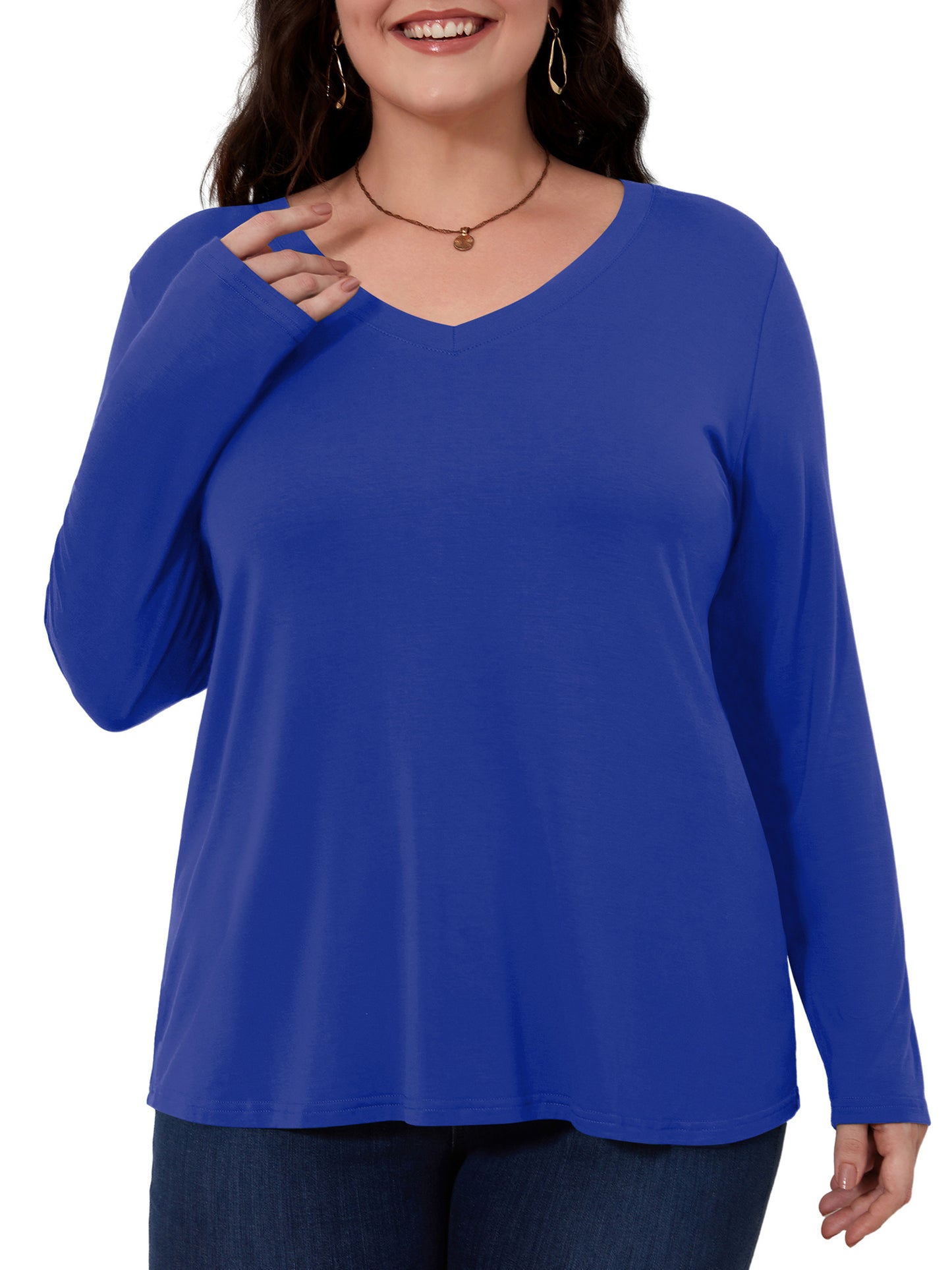 Fancyglim Womens Plus Size Long Sleeve Tops Basic V Neck T Shirts