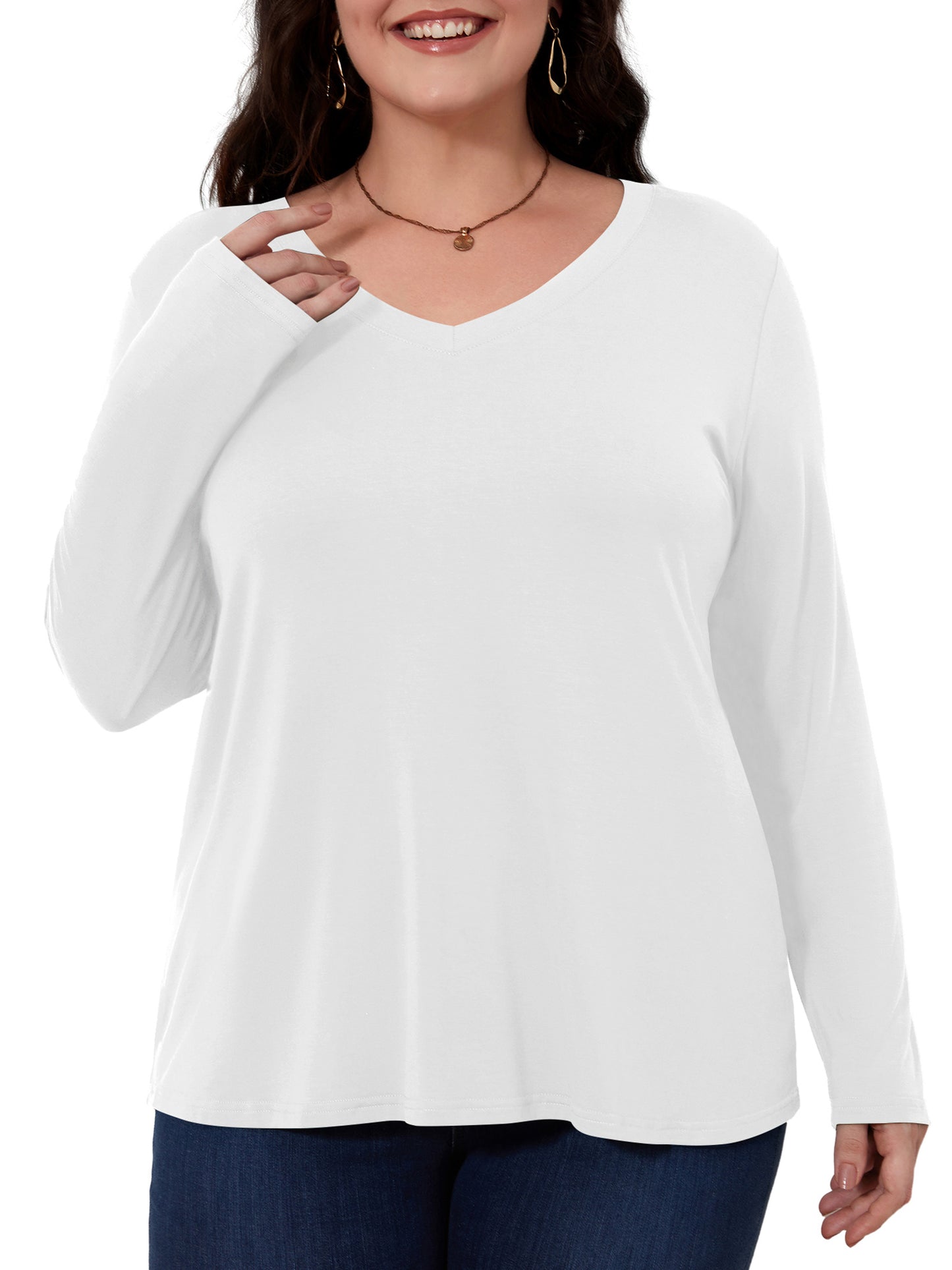 Fancyglim Womens Plus Size Long Sleeve Tops Basic V Neck T Shirts