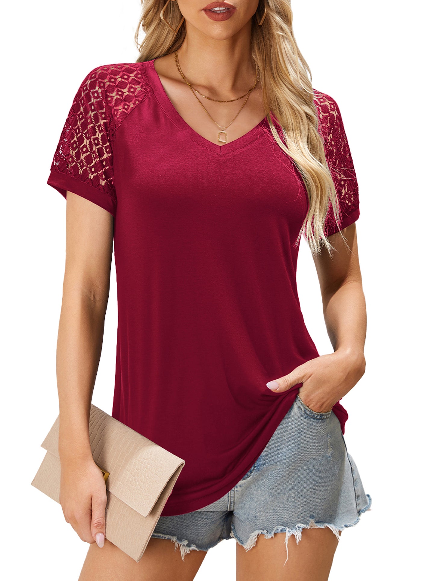 Lace Short Sleeves Tunic T-Shirt