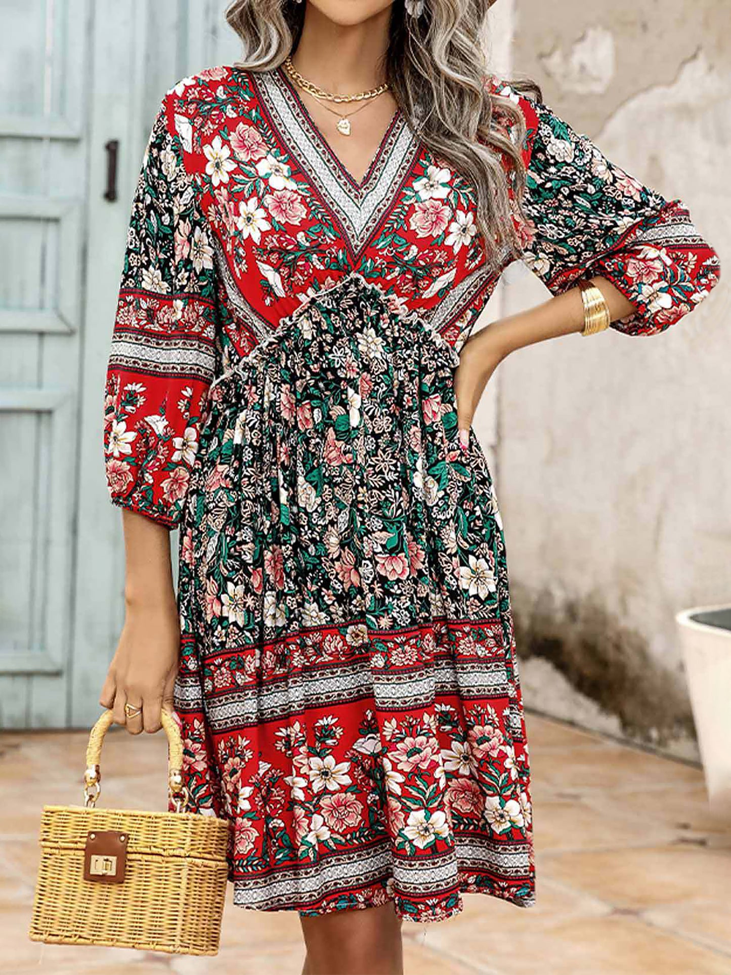 Fancyglim Women Dresses Summer V Neck Beach Dress 1663