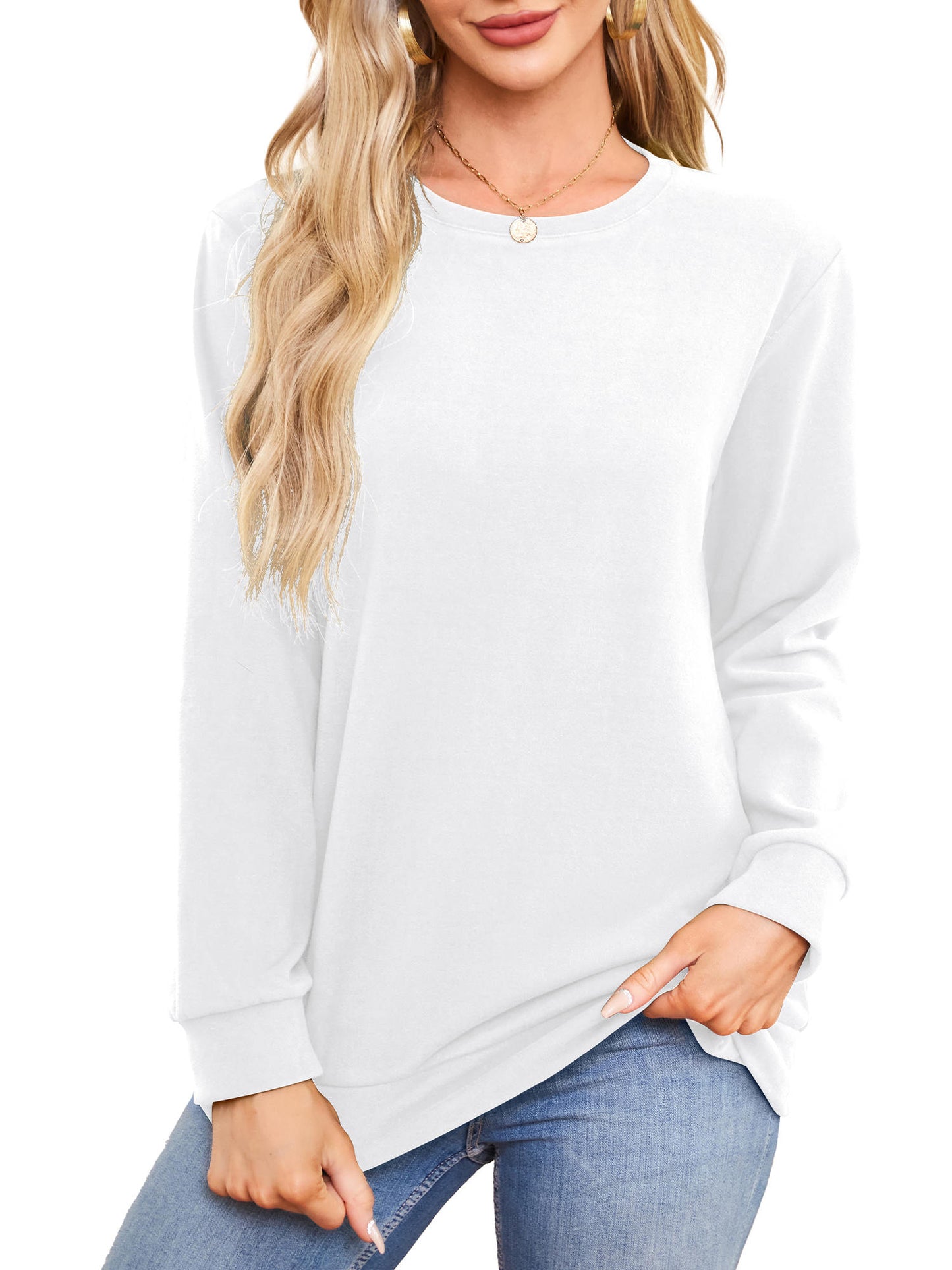 Women Sweatshirts Crew Neck Long Sleeve Tunic Tops Casual Pullover with Pockets