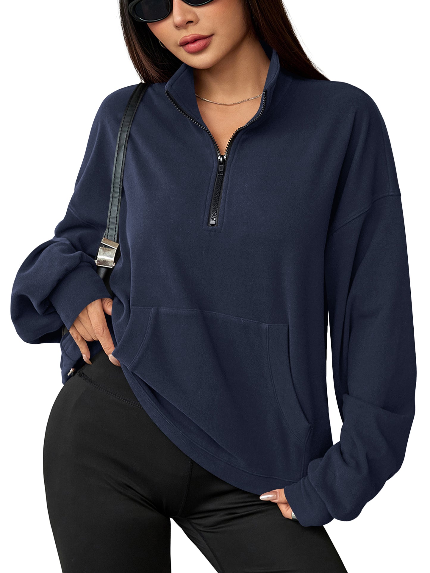 Sweatshirts for Women Oversized Fleece Tops Fall Half Zip Turtleneck Long Sleeve Pullover