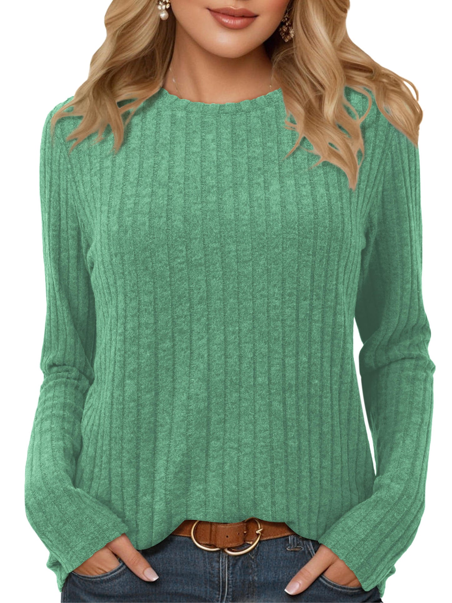 Women Long Sleeve Shirts Crew Neck Casual Tunic Tops Sweaters
