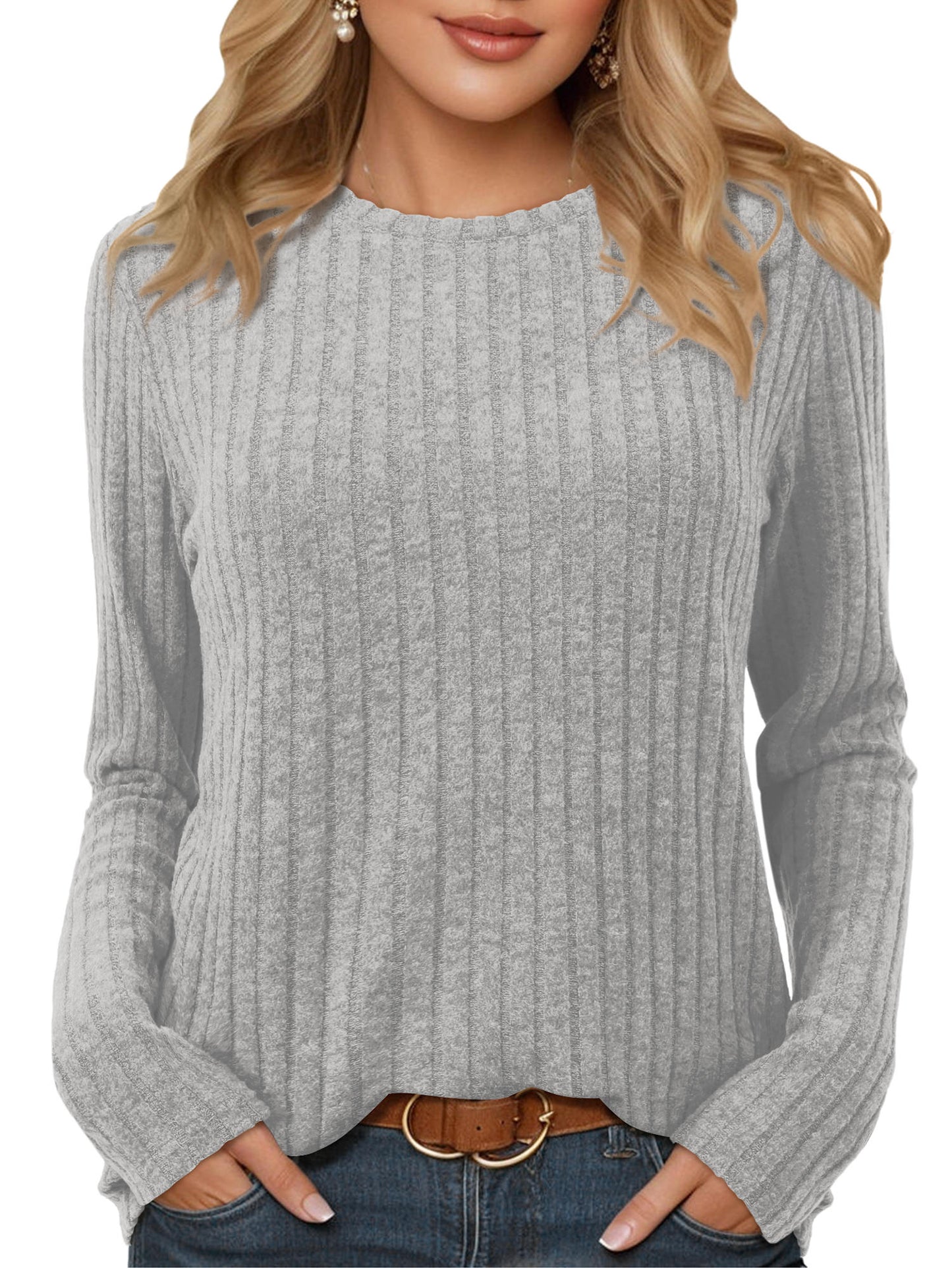 Women Long Sleeve Shirts Crew Neck Casual Tunic Tops Sweaters