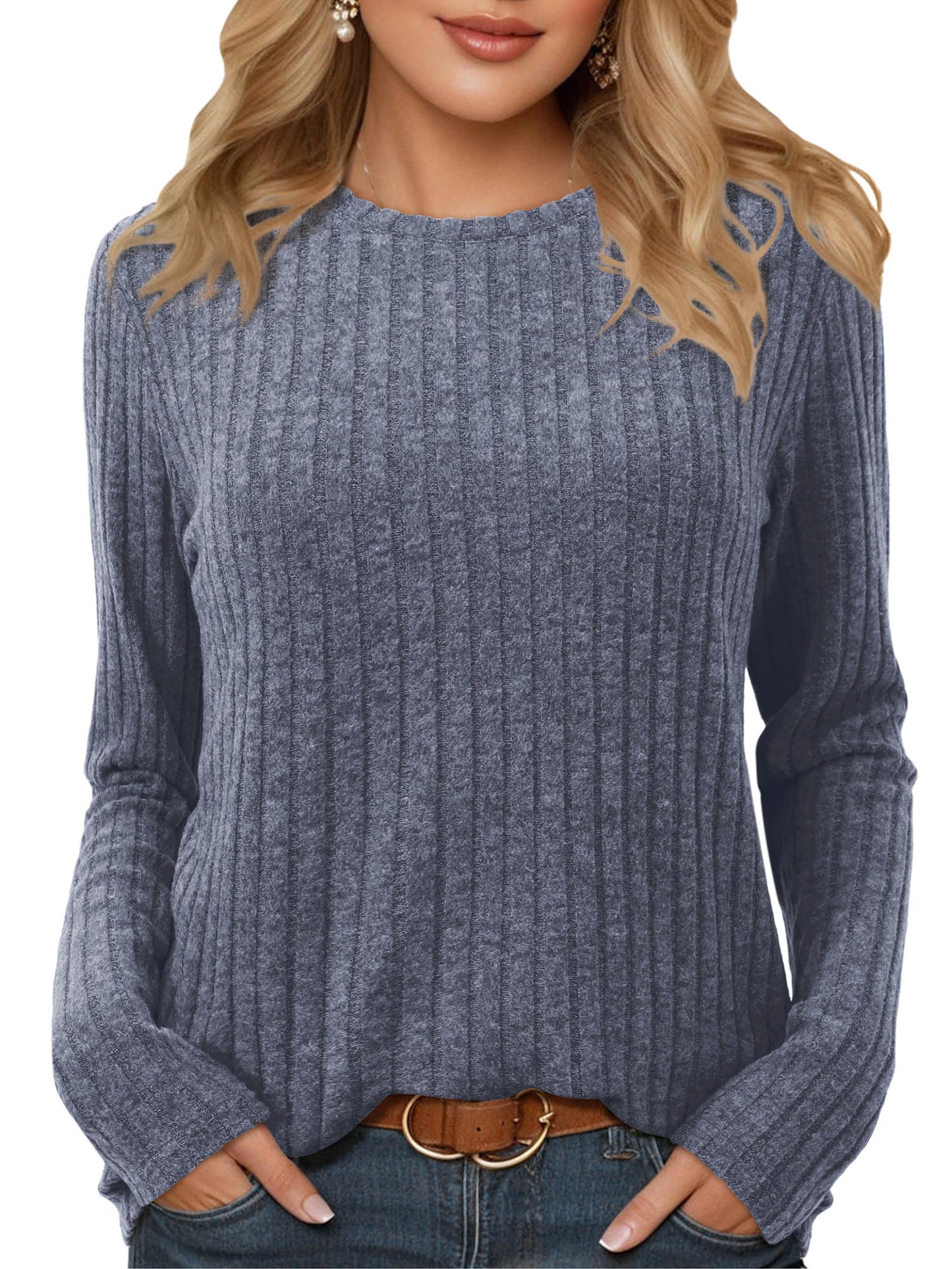 Women Long Sleeve Shirts Crew Neck Casual Tunic Tops Sweaters