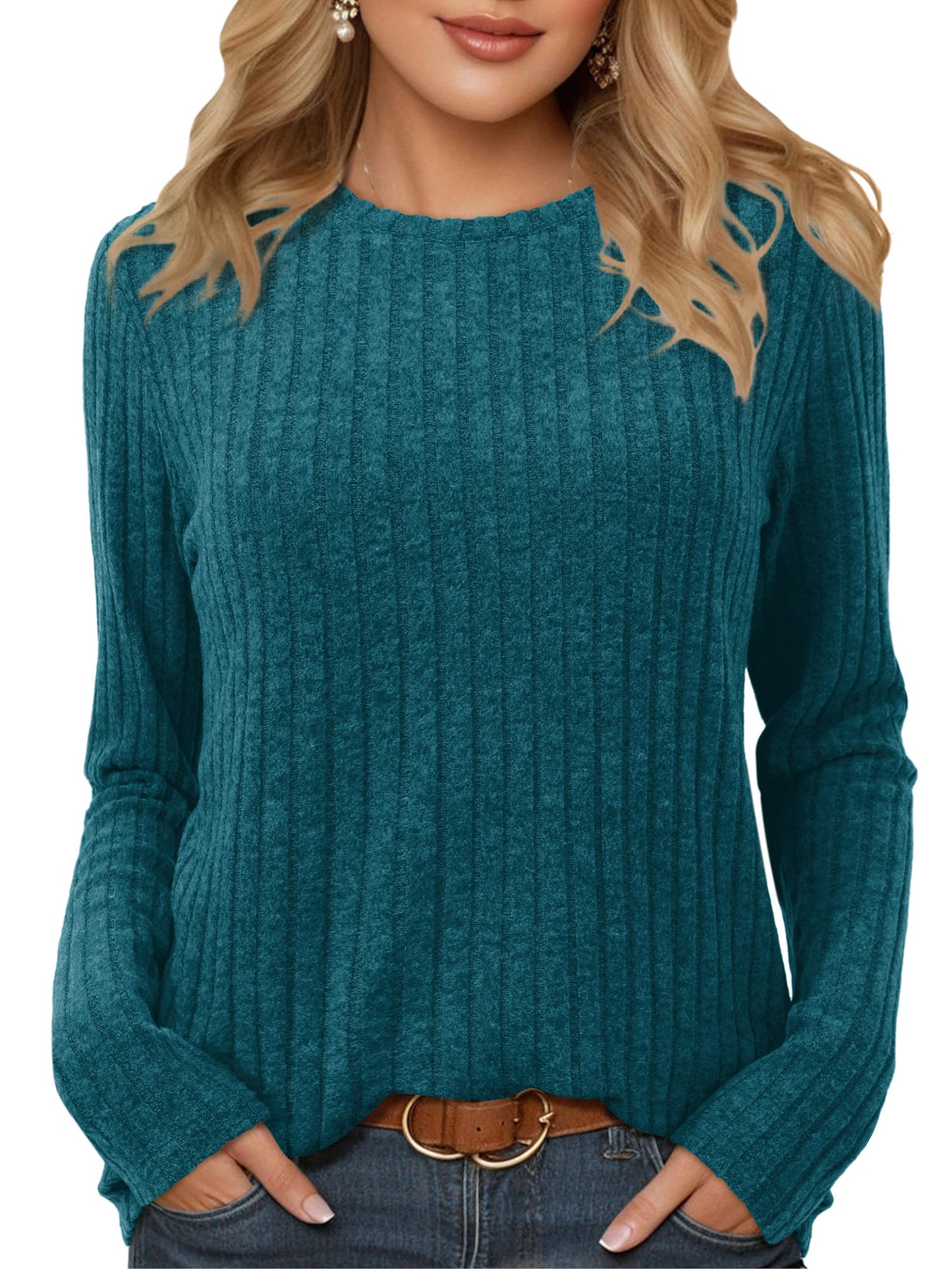 Women Long Sleeve Shirts Crew Neck Casual Tunic Tops Sweaters