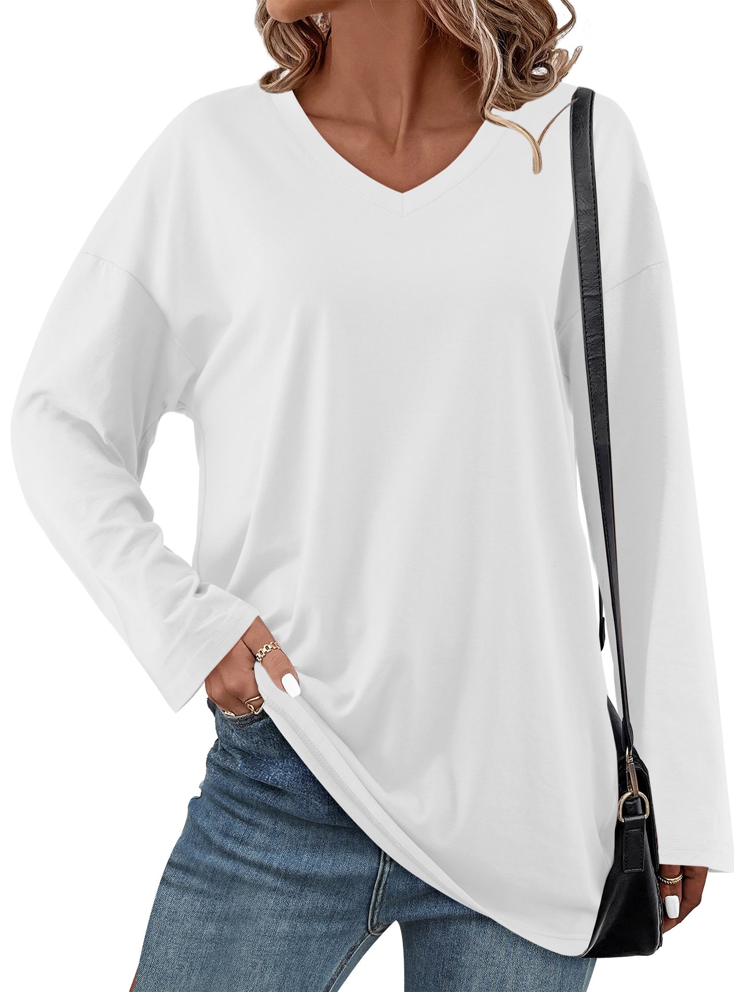 Oversized Tunic Tops for Women V Neck Long Sleeve Shirts Casual Loose Fit Fall Tops Pullover