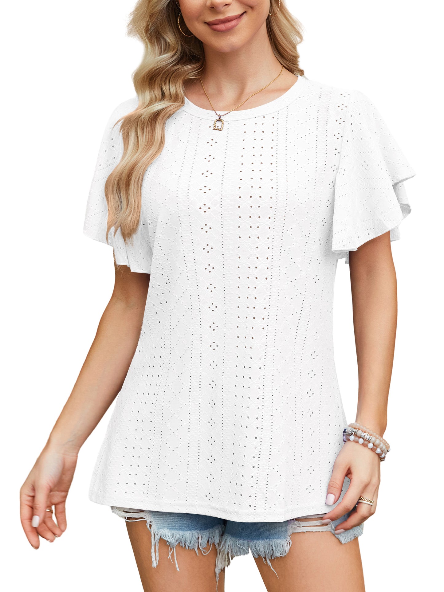 Crew Neck Ruffle Short Sleeve T-Shirts