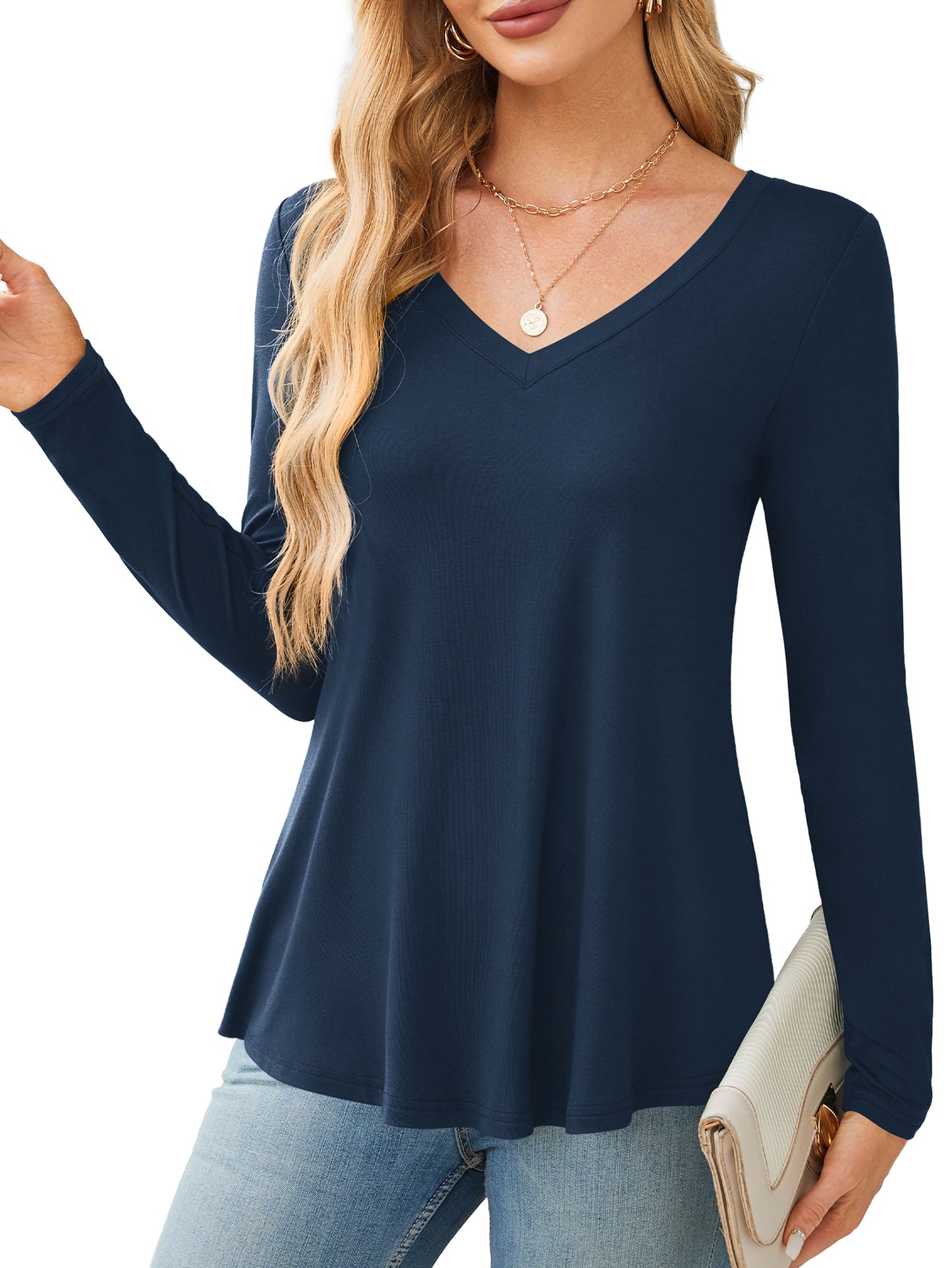 Tunic Tops for Women Casual V Neck Shirts Aline Blouse