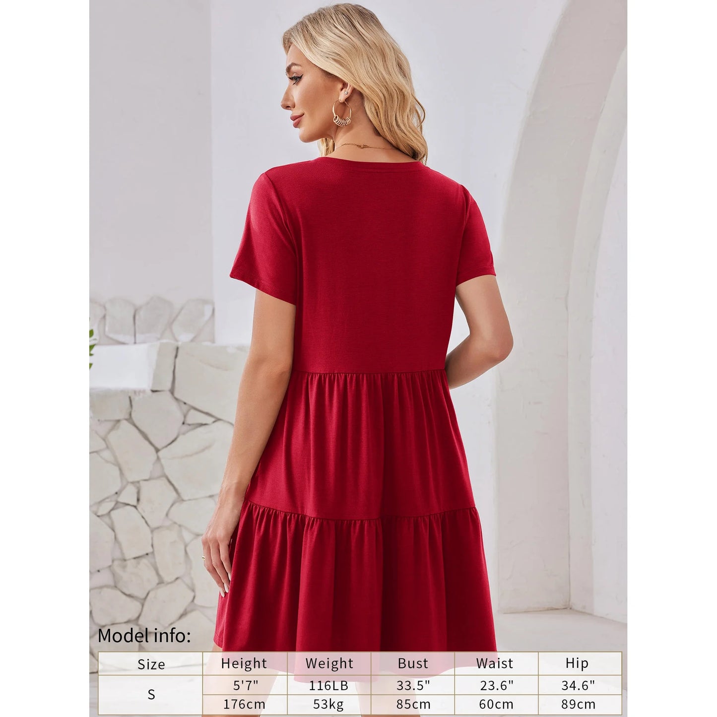 Fancyglim Women Dresses Plus V Neck Short Sleeve Casual Dress with Pockets 1153