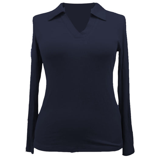 Womens V Neck Long Sleeve Polo for Women