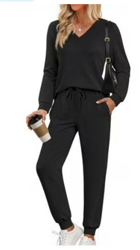 Two Piece Sets for Women Fall Outfits Fashion Lounge Sets V Neck Tops Long Pants Tracksuit Vacation Travel Outfits