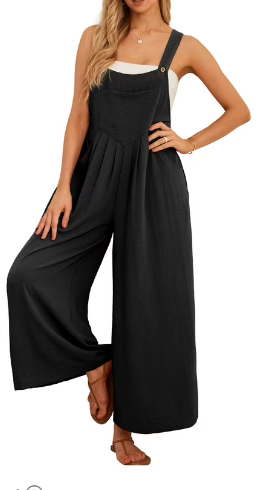 Women's Jumpsuits Casual Loose Adjustable Straps Wide Leg Long Pant with Pockets