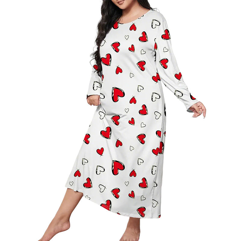 Plus Size Nightgown for Women Long Sleeve Sleepshirt Crew Neck Full Length Sleepdress