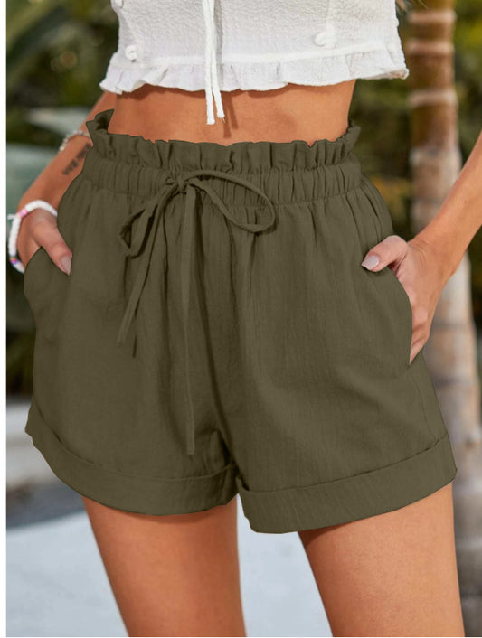 Women Casual Shorts Elastic Waist Drawstring Shorts Pants with Pockets