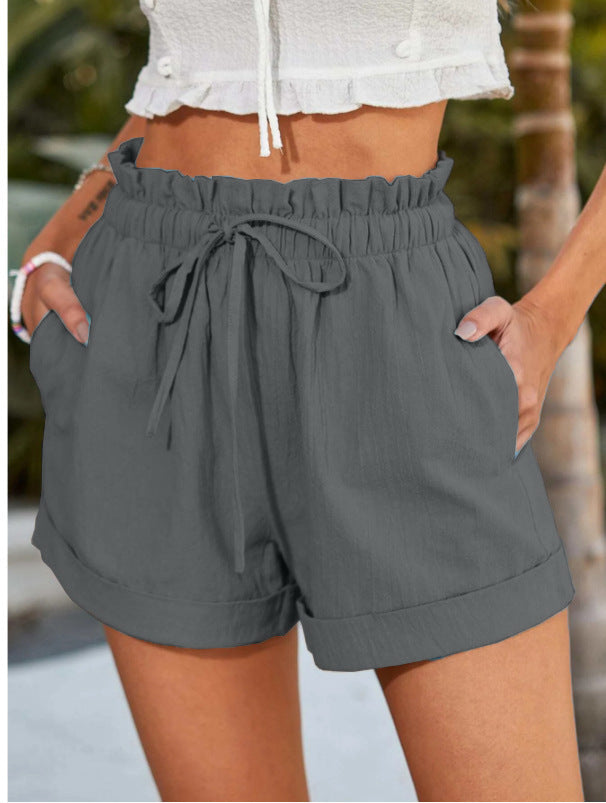 Women Casual Shorts Elastic Waist Drawstring Shorts Pants with Pockets