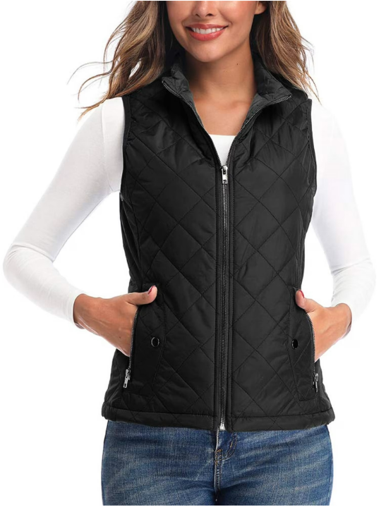 Women's Vests - Padded Lightweight Vest for Women, Stand Collar Quilted Gilet with Zip Pockets