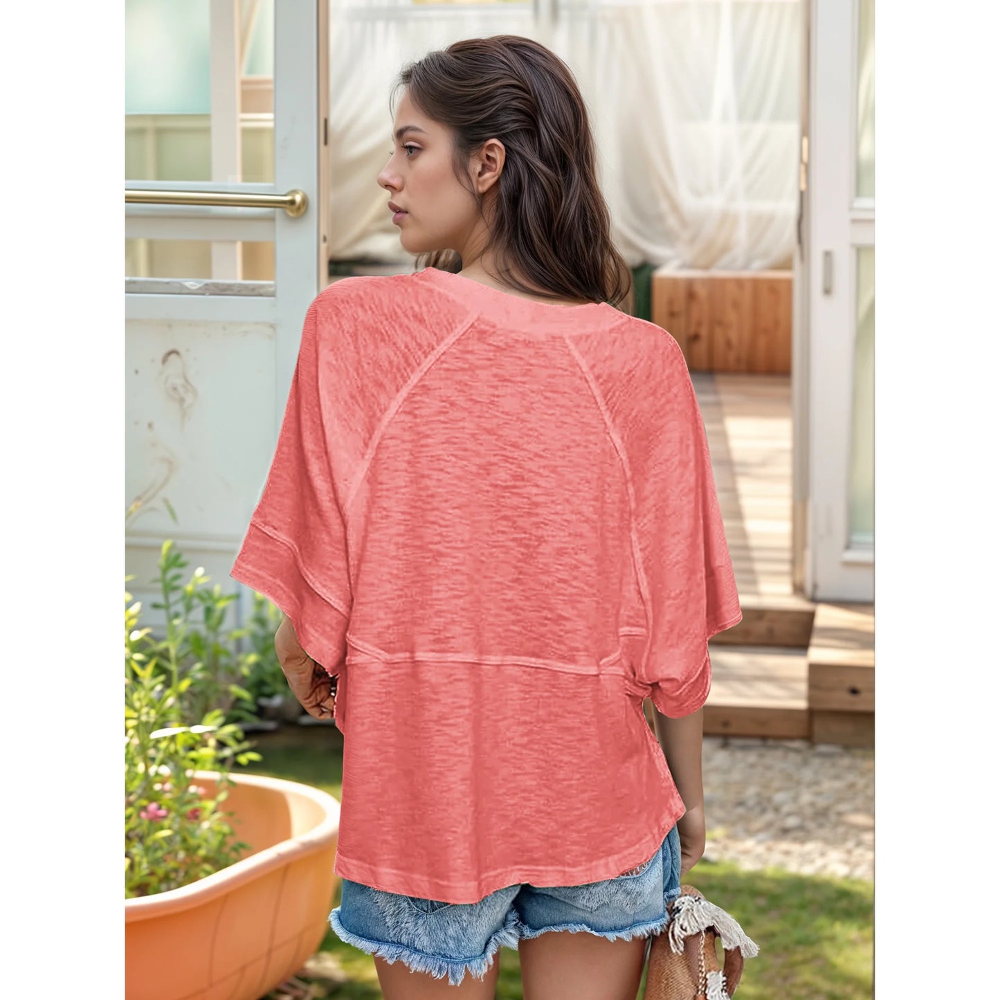 Women's Summer Tops Casual Crew Neck Blouse 1221
