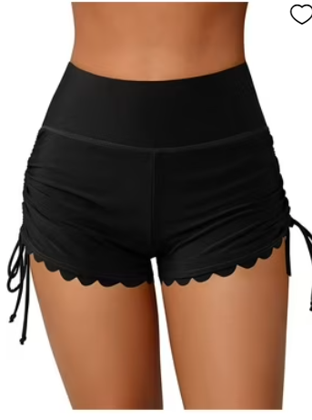 Women Scalloped Swim Shorts Drawstring Board Shorts Swimsuit Bottom