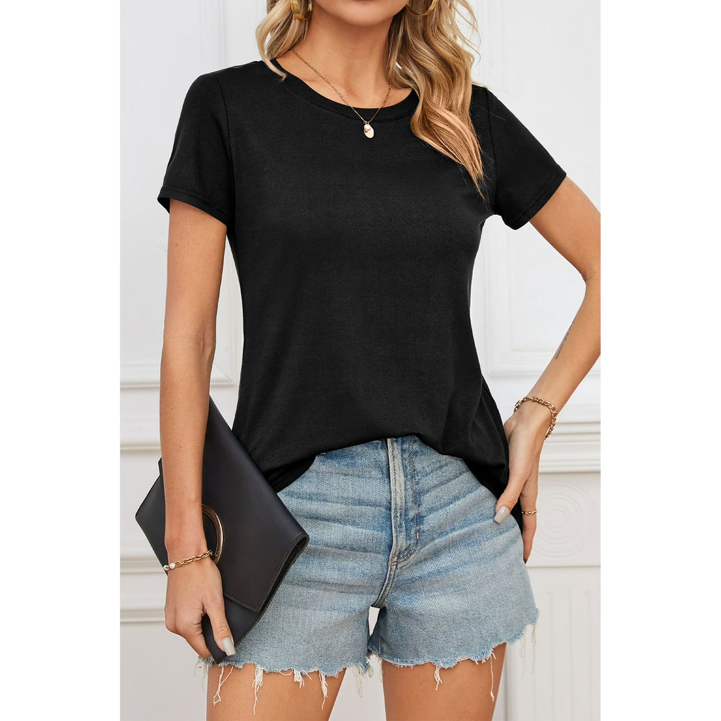 Fancyglim Womens Scoup Neck Short Sleeve Long T-Shirt 372