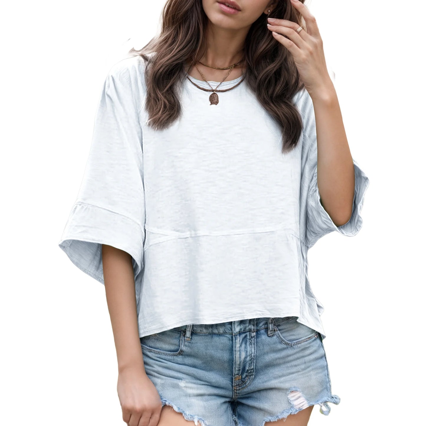 Women's Summer Tops Casual Crew Neck Blouse 1221