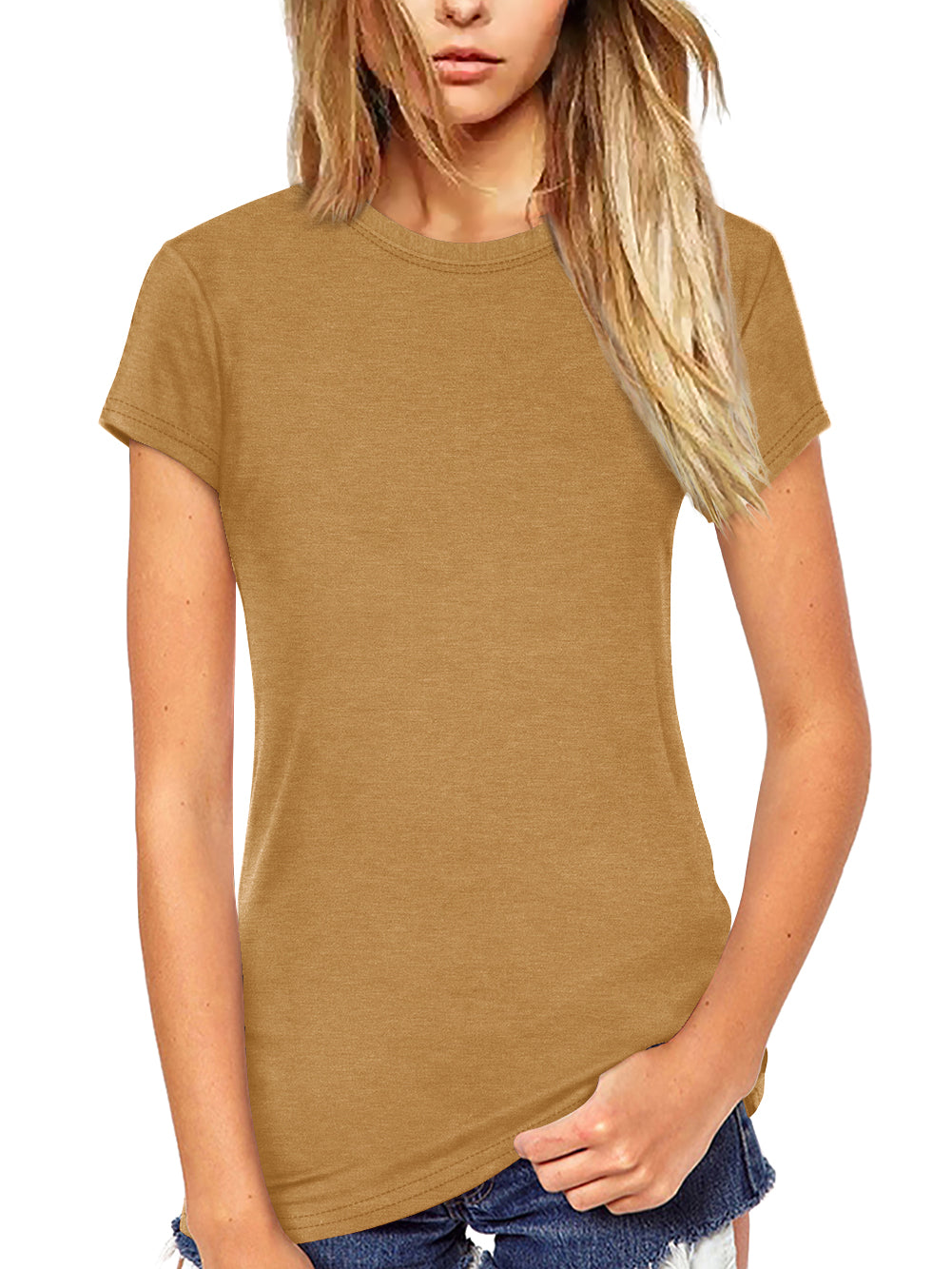 Womens Crew Neck T Shirts Short Sleeve Soft Plain Tee Tops