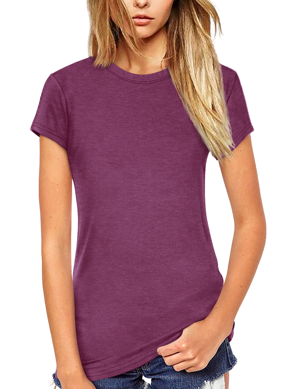 Womens Crew Neck T Shirts Short Sleeve Soft Plain Tee Tops