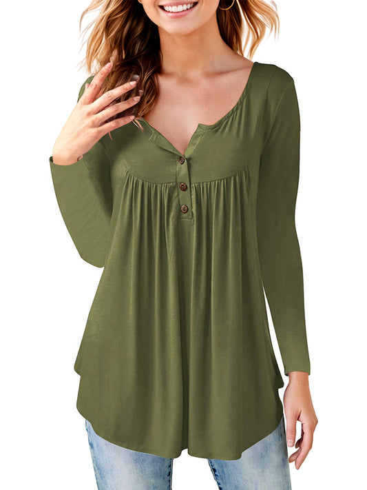 Women's Long Sleeve Henley Shirt Casual Button Up Tunic Tops