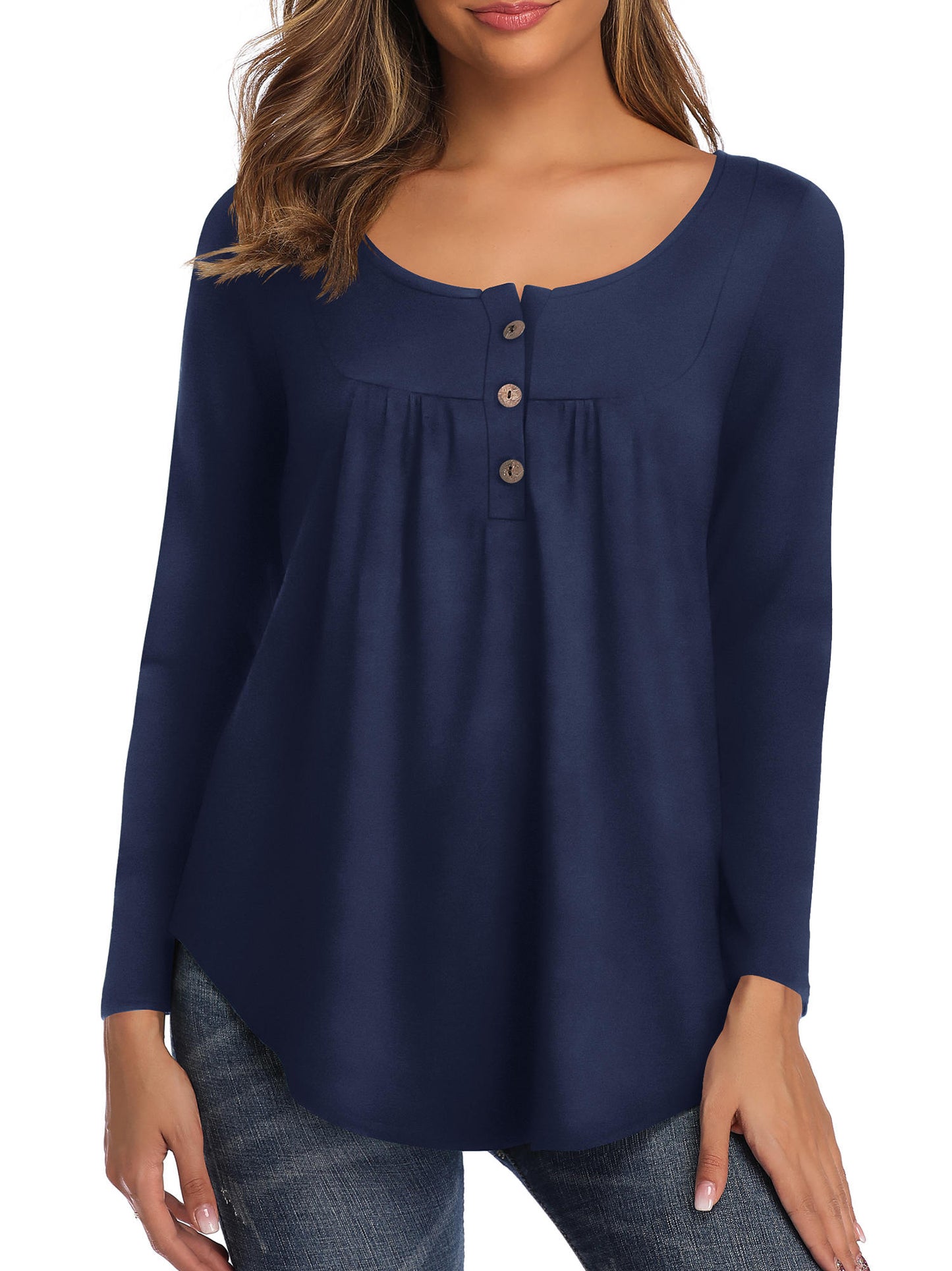 Fancyglim Women's Long Sleeve Henley Shirt Casual Button Up Tunic Tops