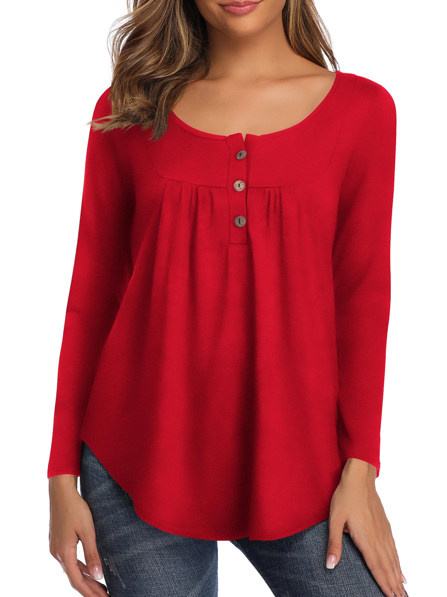 Fancyglim Women's Long Sleeve Henley Shirt Casual Button Up Tunic Tops