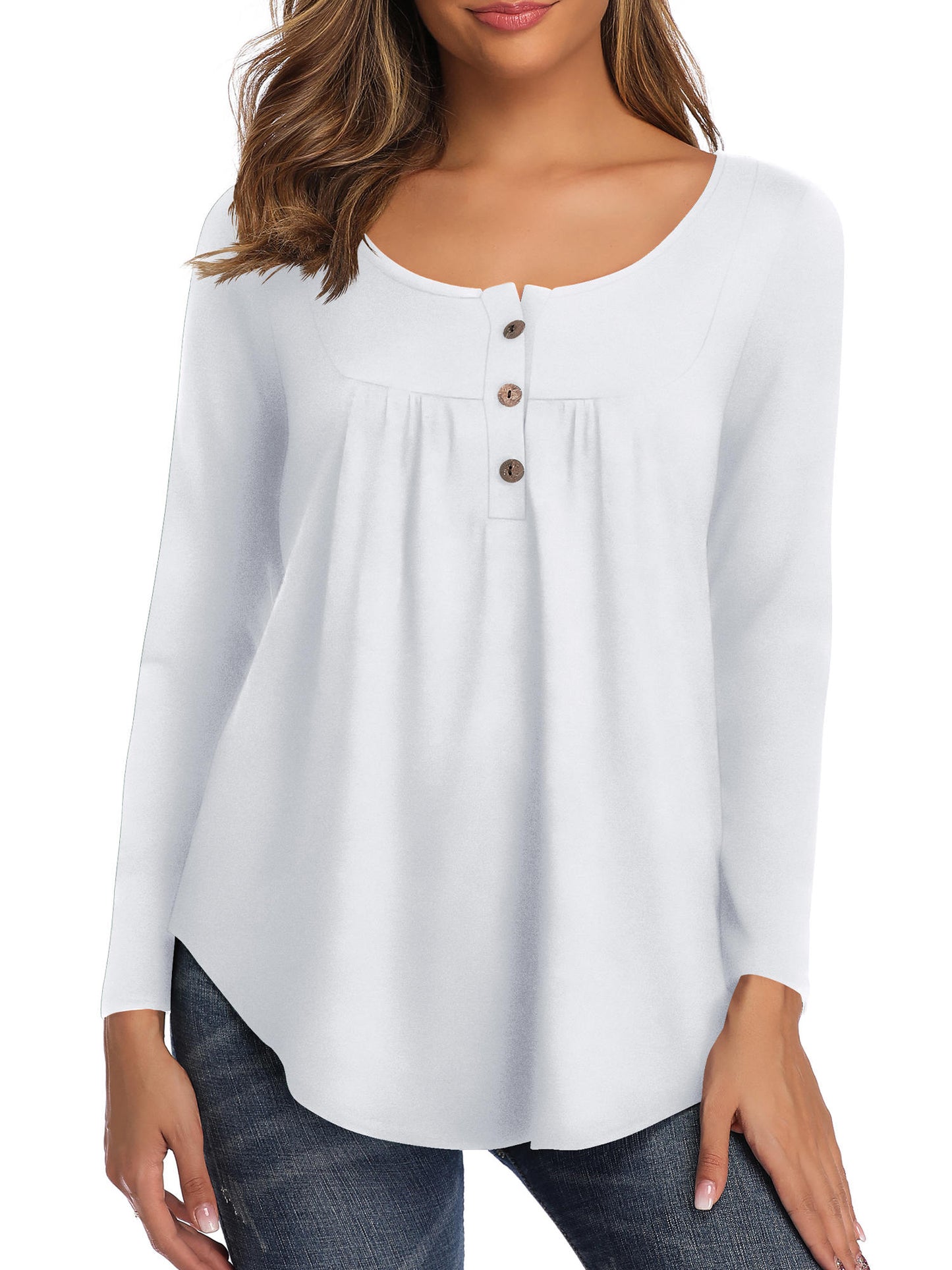 Fancyglim Women's Long Sleeve Henley Shirt Casual Button Up Tunic Tops