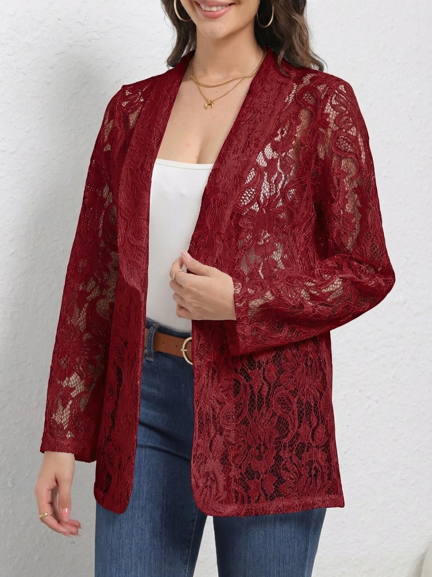 Fancyglim Lace Cardigan for Women Open Front Long Sleeve Sheer Lace Cover Up 1647