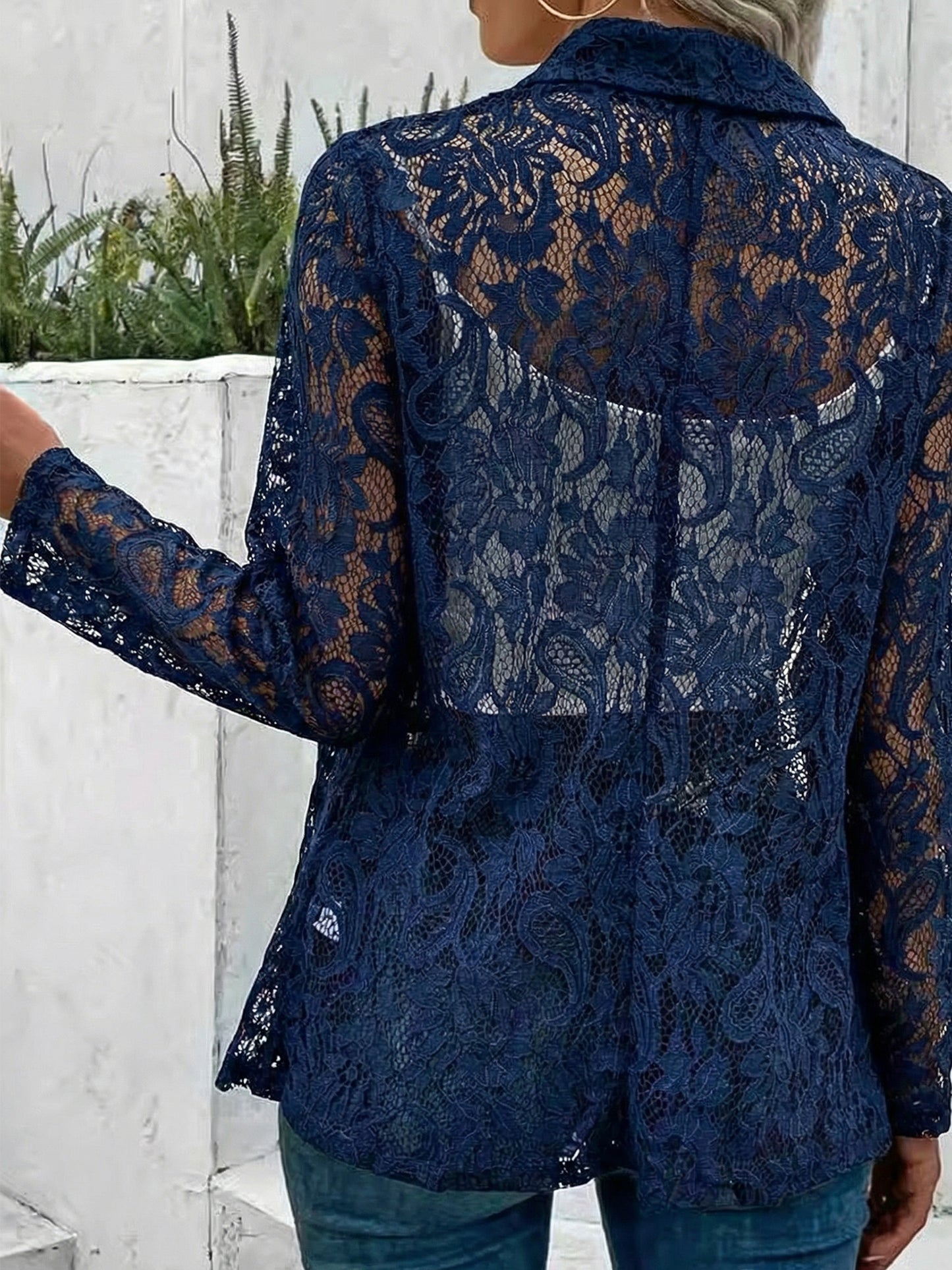 Fancyglim Lace Cardigan for Women Open Front Long Sleeve Sheer Lace Cover Up 1647