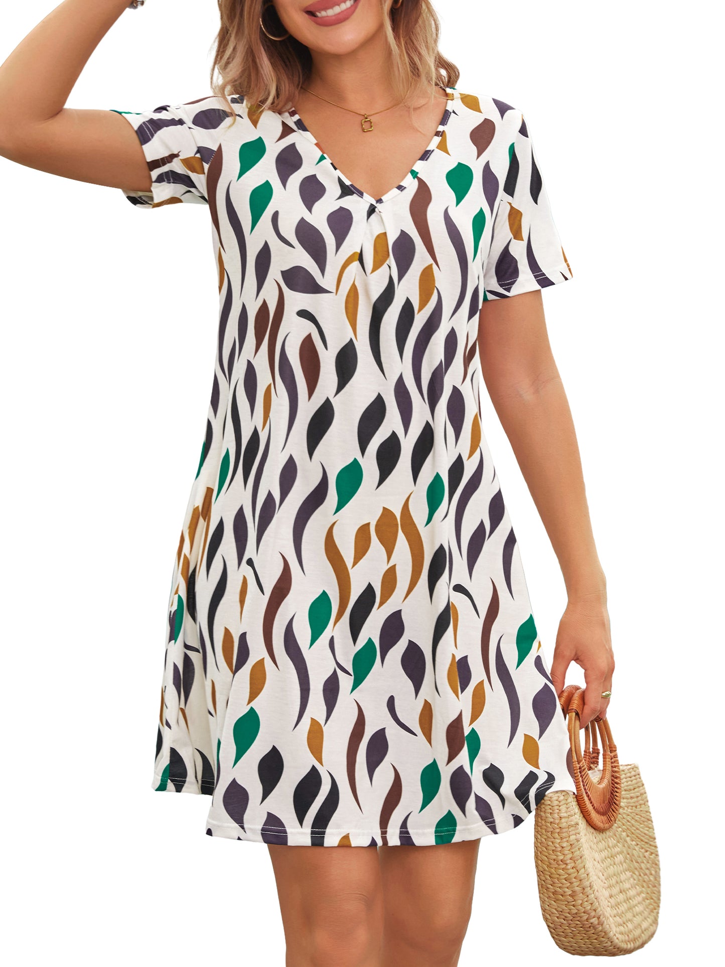 Summer V Neck Short Sleeve Short Dress
