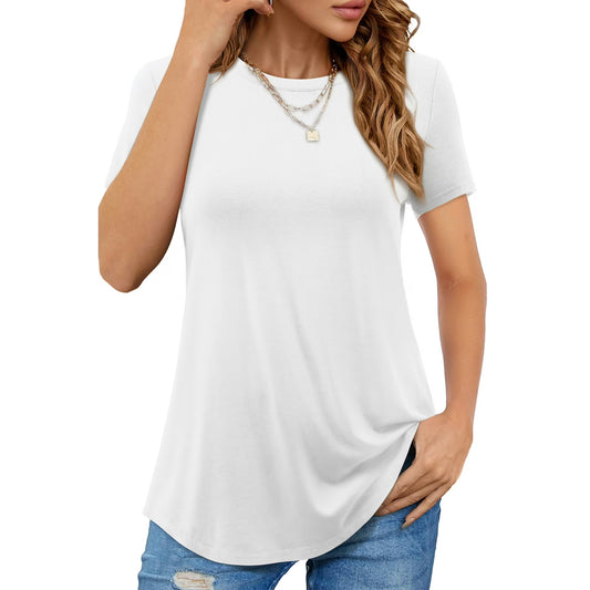 Fancyglim Womens Scoup Neck Short Sleeve Long T-Shirt 372