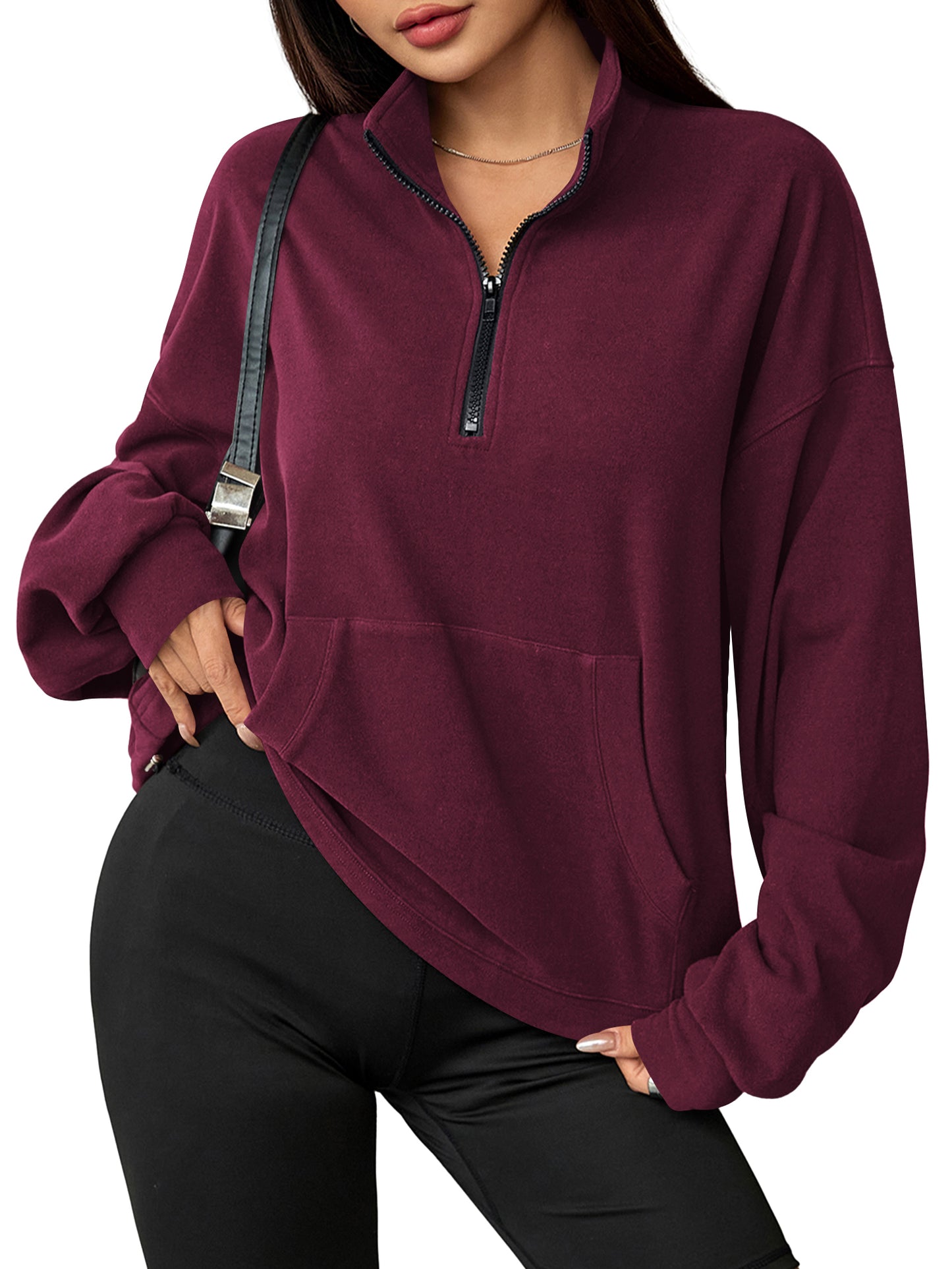 Sweatshirts for Women Oversized Fleece Tops Fall Half Zip Turtleneck Long Sleeve Pullover