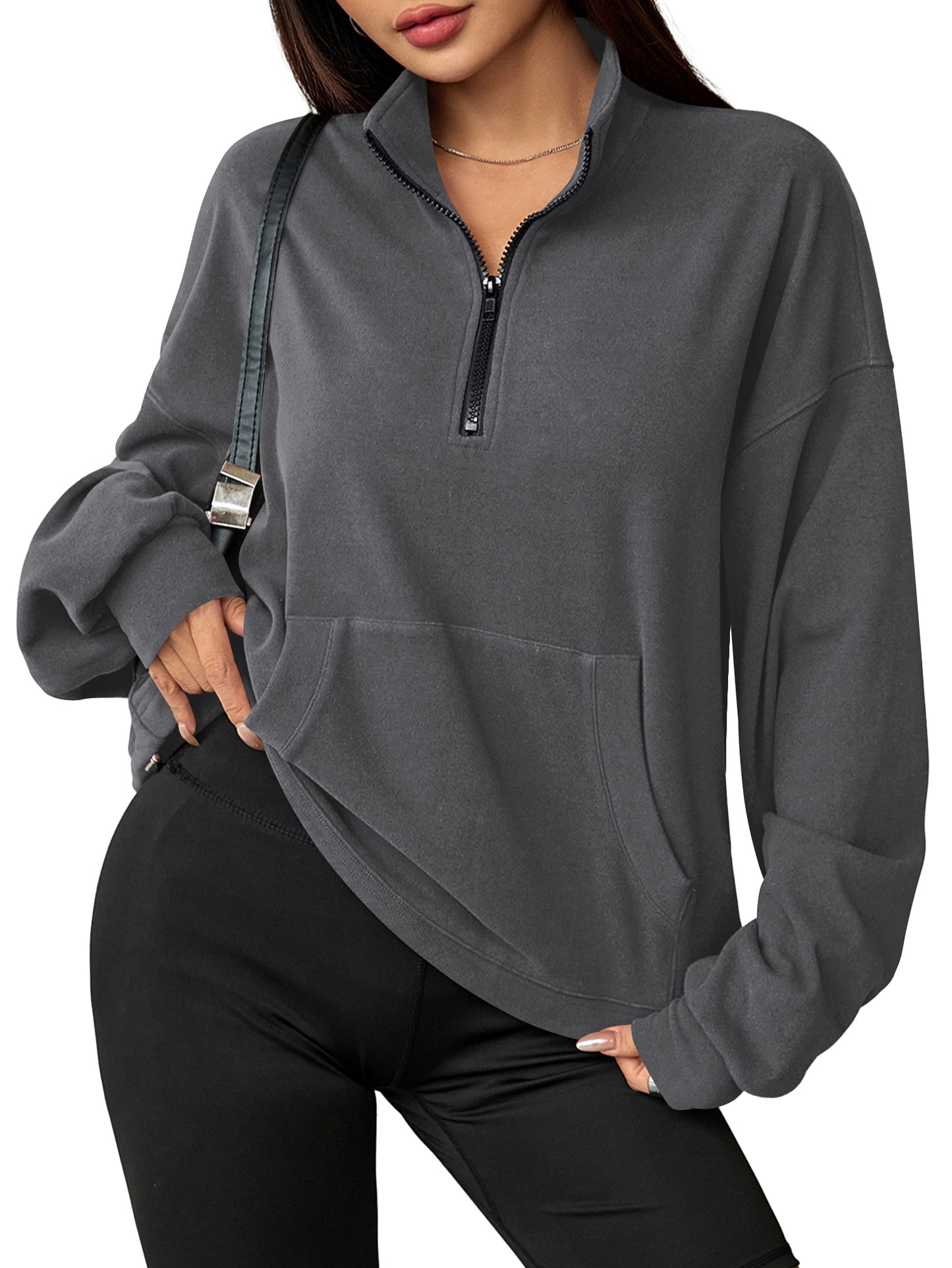 Sweatshirts for Women Oversized Fleece Tops Fall Half Zip Turtleneck Long Sleeve Pullover