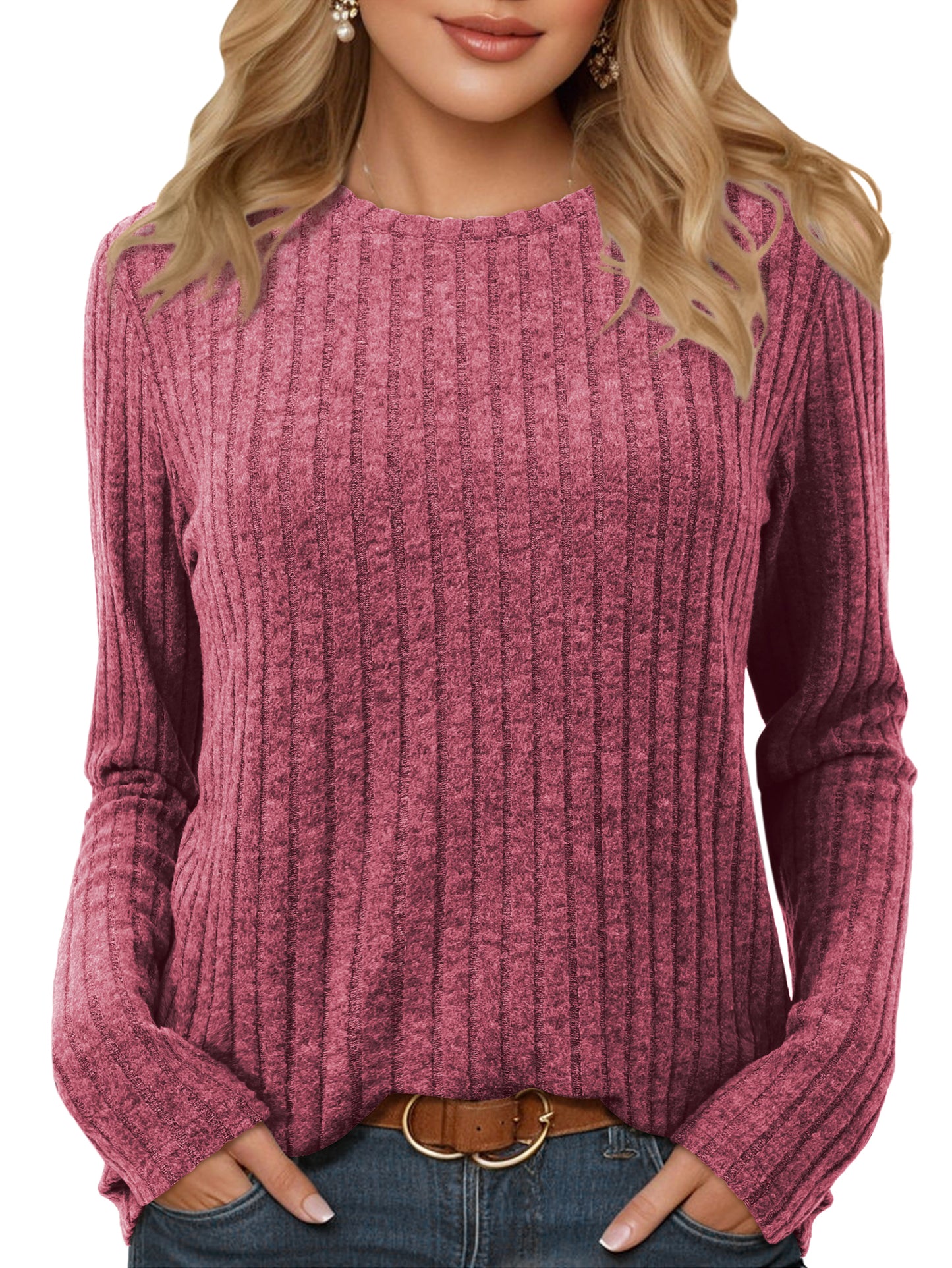 Women Long Sleeve Shirts Crew Neck Casual Tunic Tops Sweaters