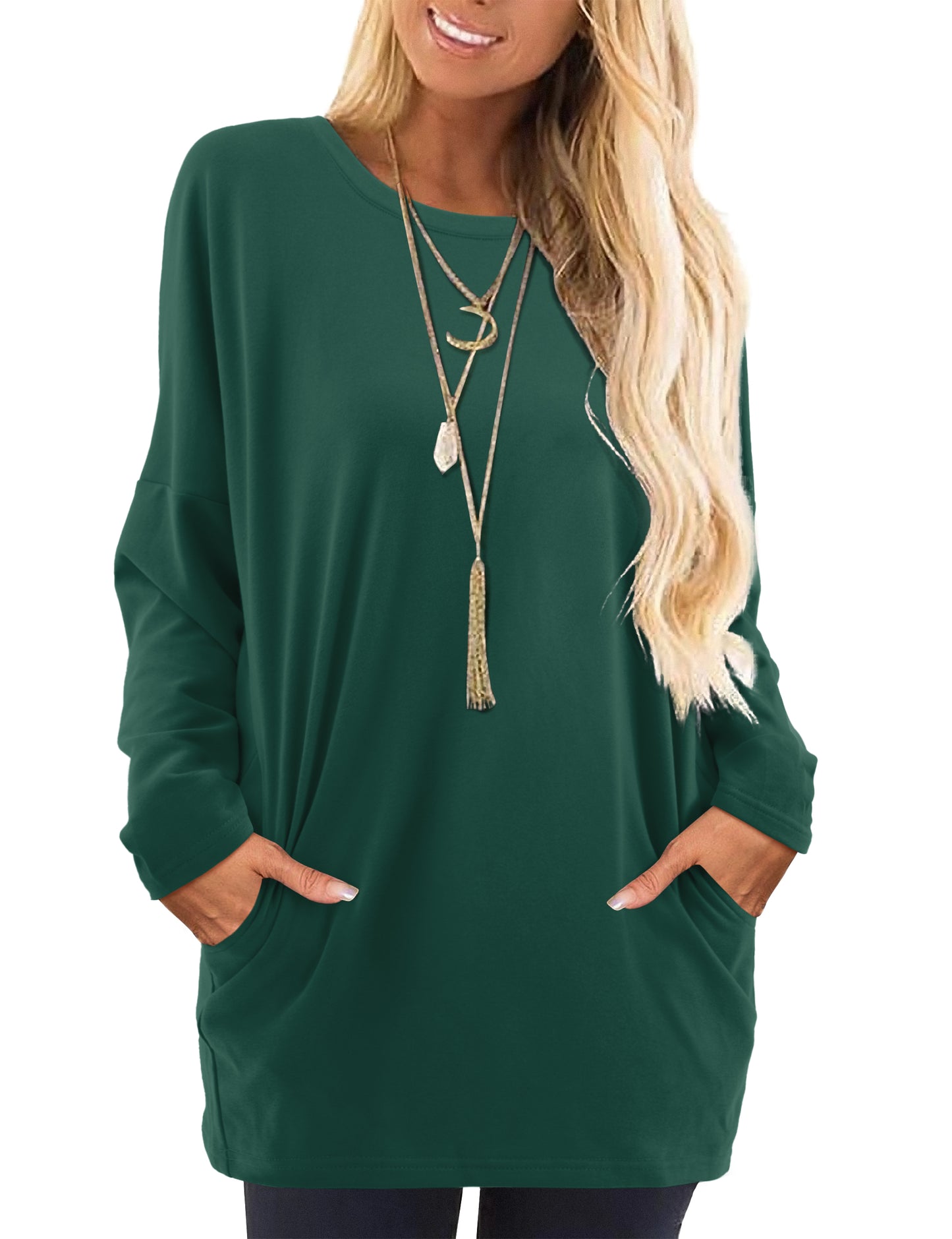 Womens Shirts Crew Neck Long Sleeve Sweatshirt Tunic Tops with Pockets