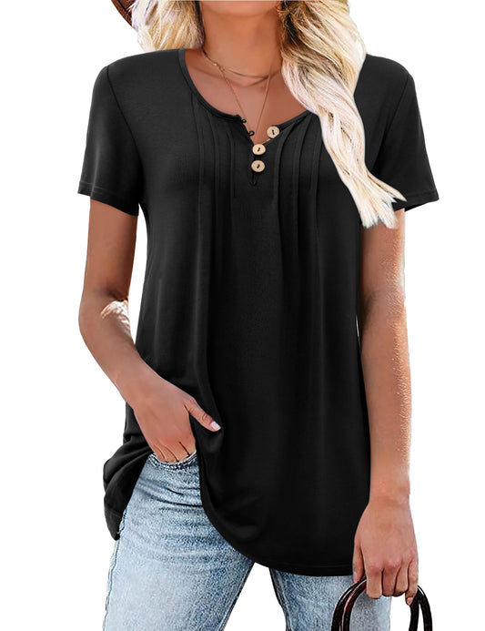 Short Sleeve Shirt Long V-Neck Casual Tunic Tops
