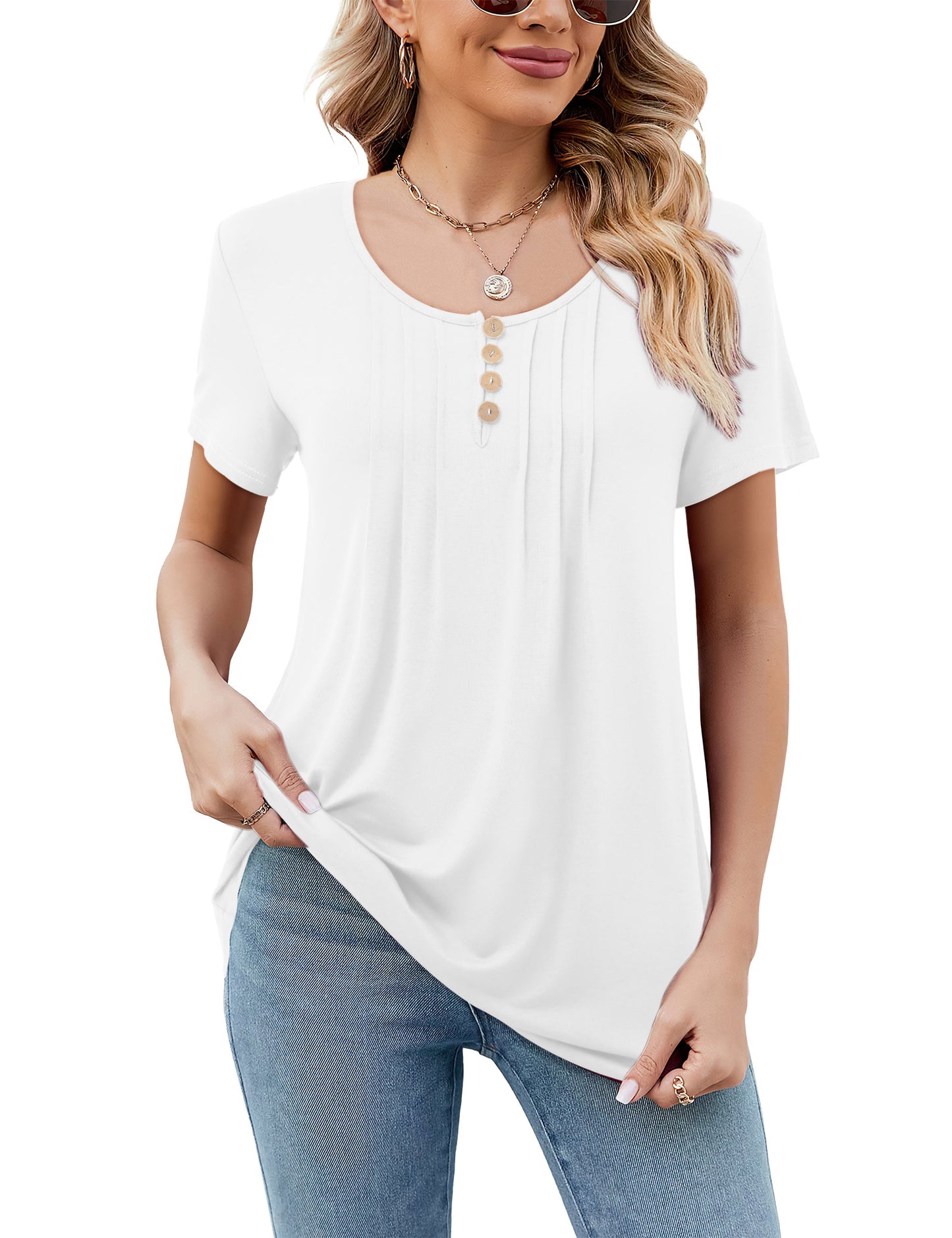Short Sleeve Shirt Long V-Neck Casual Tunic Tops