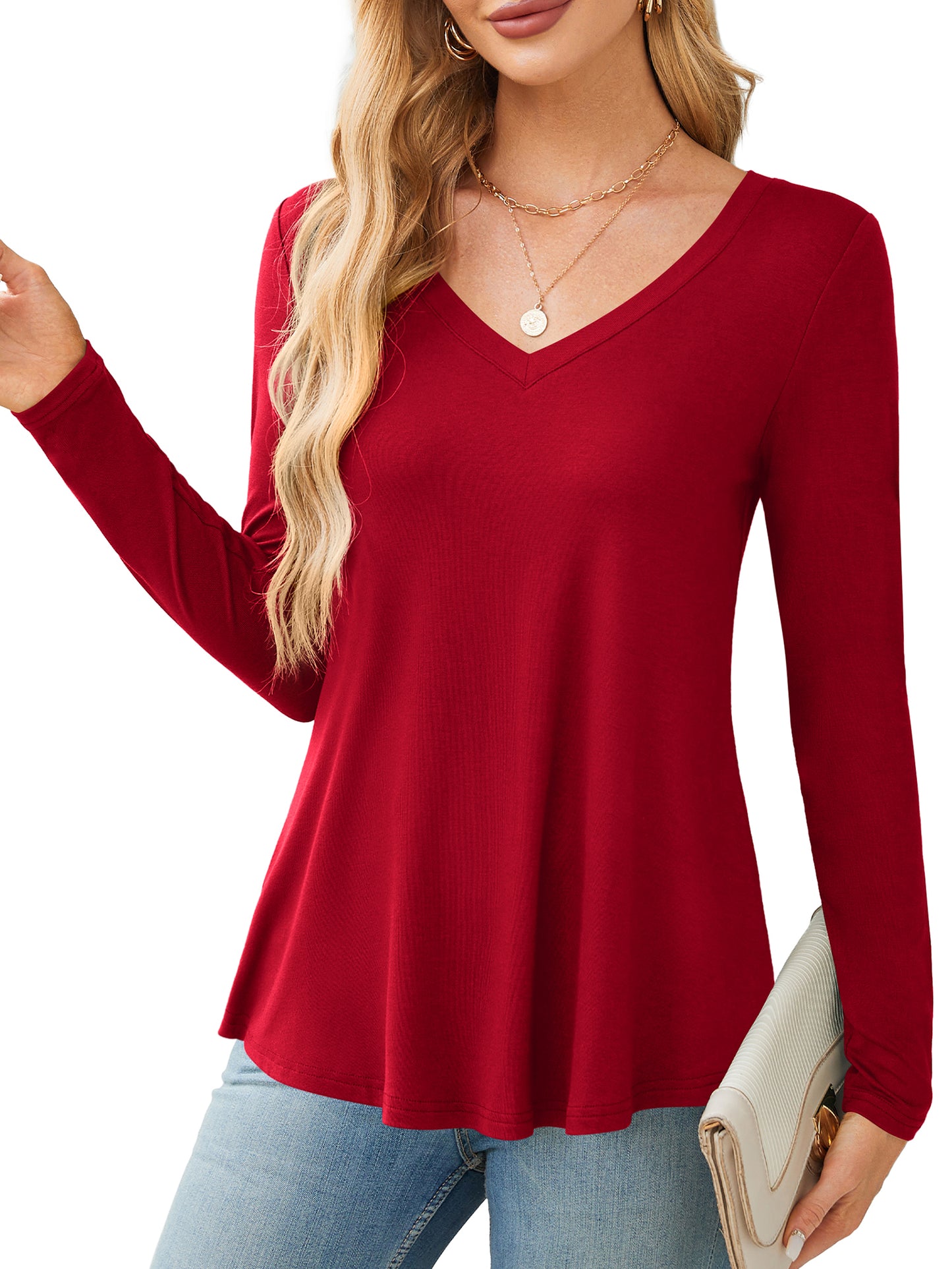 Tunic Tops for Women Casual V Neck Shirts Aline Blouse
